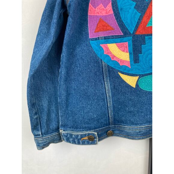 Vtg Sunbelt Sport Embroidered Patchwork Denim Jacket XL Boho Southwest Colorful - Picture 8 of 10